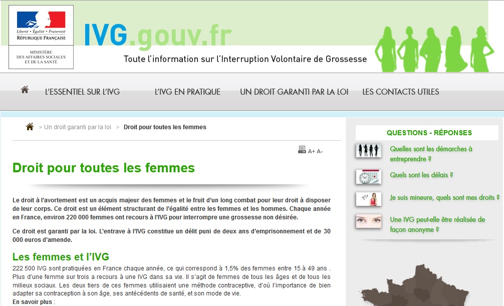 Site ivg.gouv.fr site officiel dédié à l’information sur l’Interruption Volontaire de Grossesse