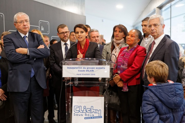 Inauguration par la ministre Najat VALLAUD-BELKACEM, du groupe scolaire Claude DILAIN, à Clichy-sous-Bois, le mardi 13 octobre 2015 - © Philippe DEVERNAY