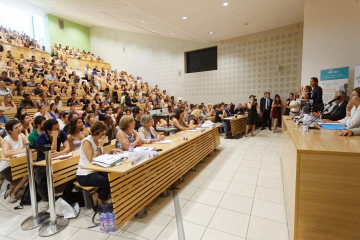 Rencontre de la ministre Najat VALLAUD-BELKACEM avec les nouveaux professeurs, à l'ESPE - Université Paris-Est Créteil, le jeudi 25 Aout 2016 - © Philippe DEVERNAY
